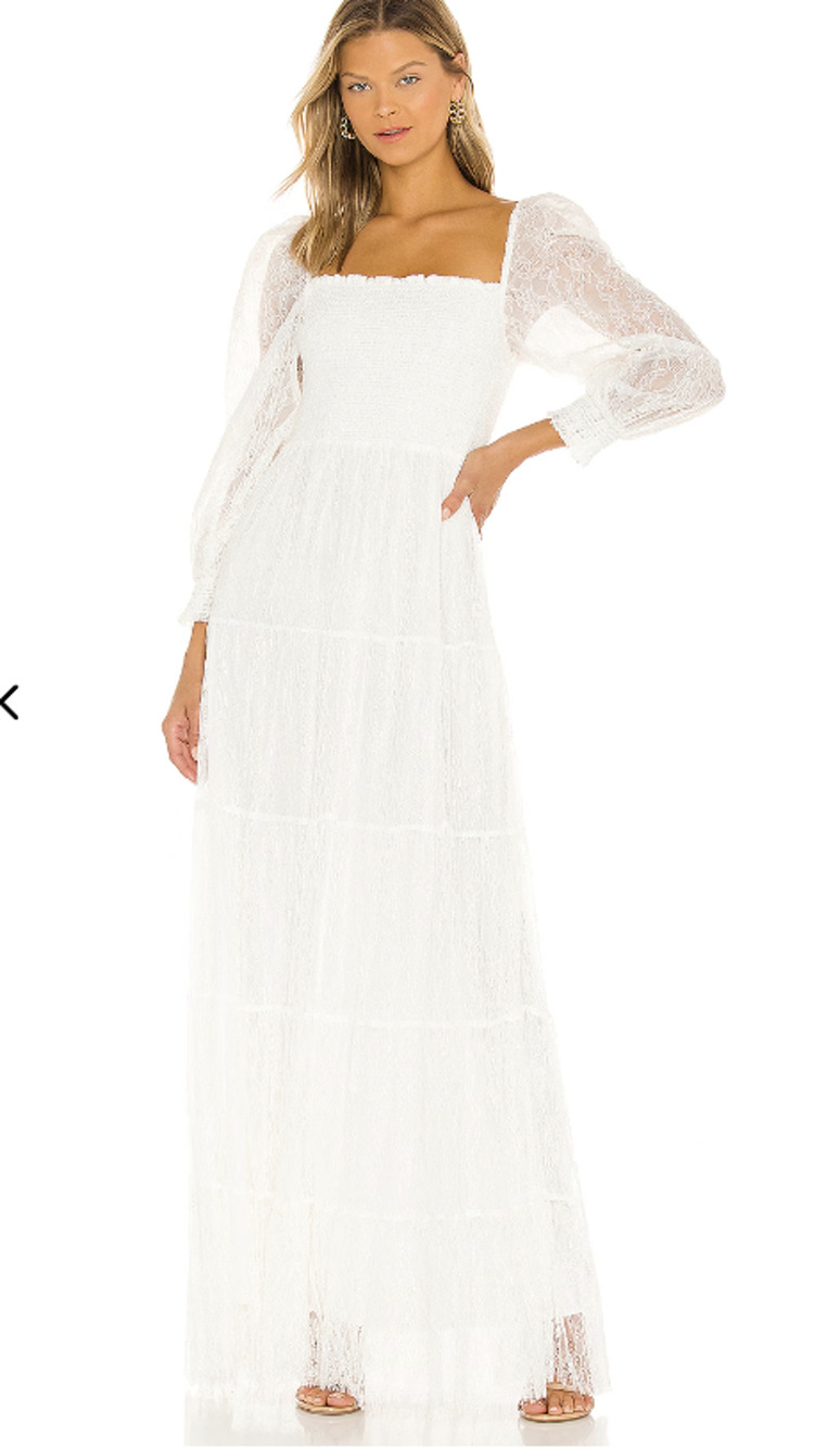 NWT Alice + Olivia Cooper Smocked Bodice Maxi Dress Size 6 Off White #1D602